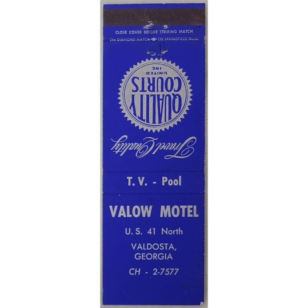 Vintage Front Strike Matchbook Cover Valow Motel Valdosta GA Georgia